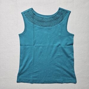 Draper's & Damon's Crochet Trim Tank Blue Lake Teal Summer Beach Sz Small